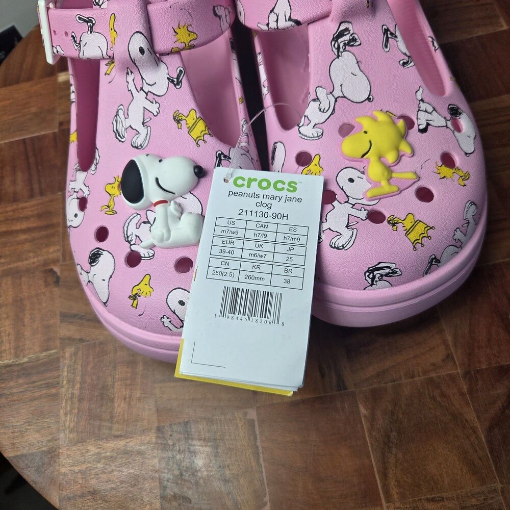 CROCS PEANUTS PINK MARY JANE CLOG Snoopy Woodstock NWT M/7 W/9 - Picture 4 of 8